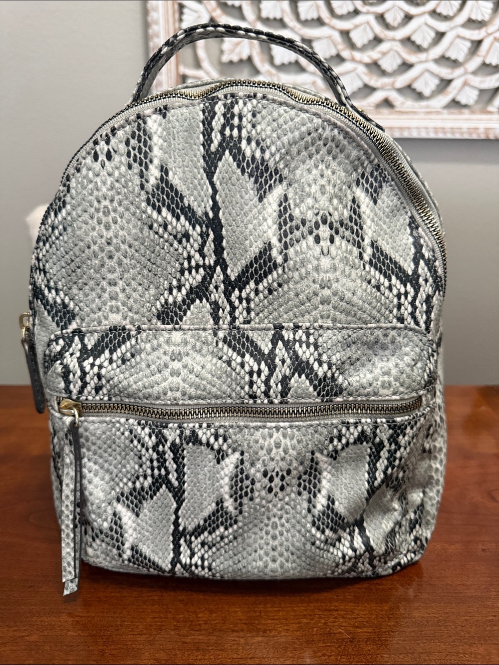 Liz Claiborne Black and Gray Snake-Print Backpack